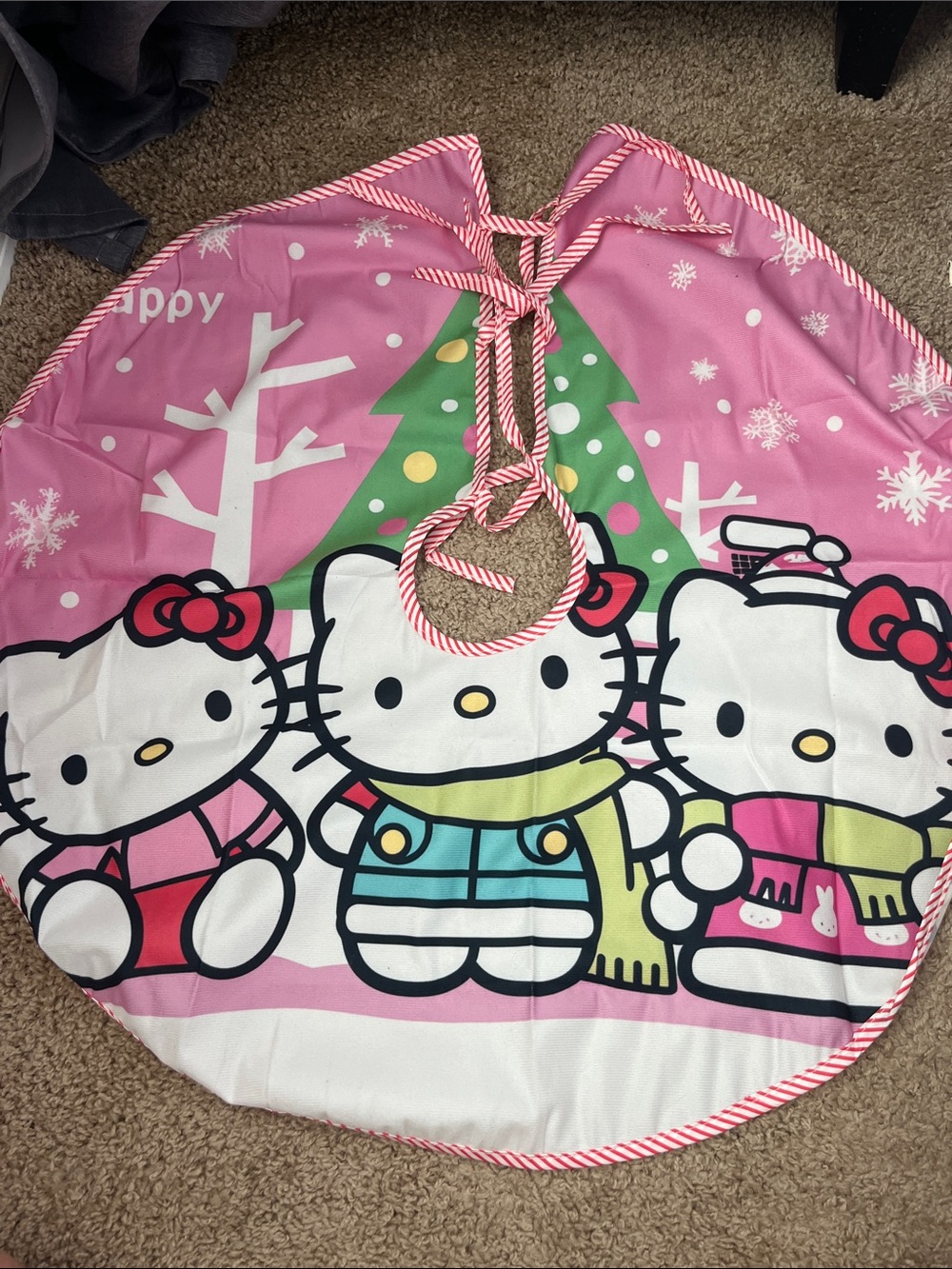 Hello Kitty Pink Holiday Tree Skirt with Trio Characters